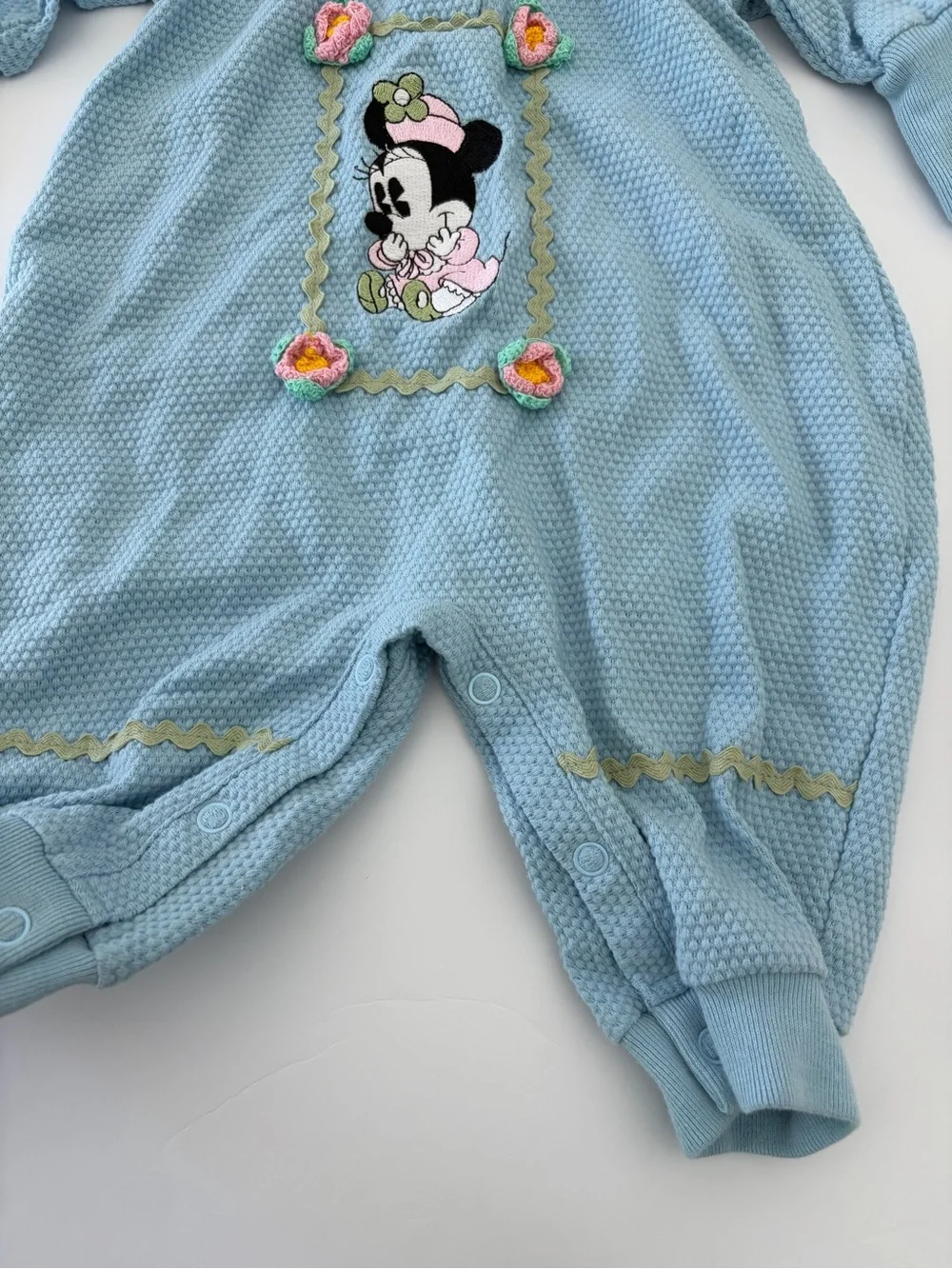 Vintage Rare 2000s Mickey & Co Blue Thermal Knit Romper Millennium Minnie 6-9 Mo